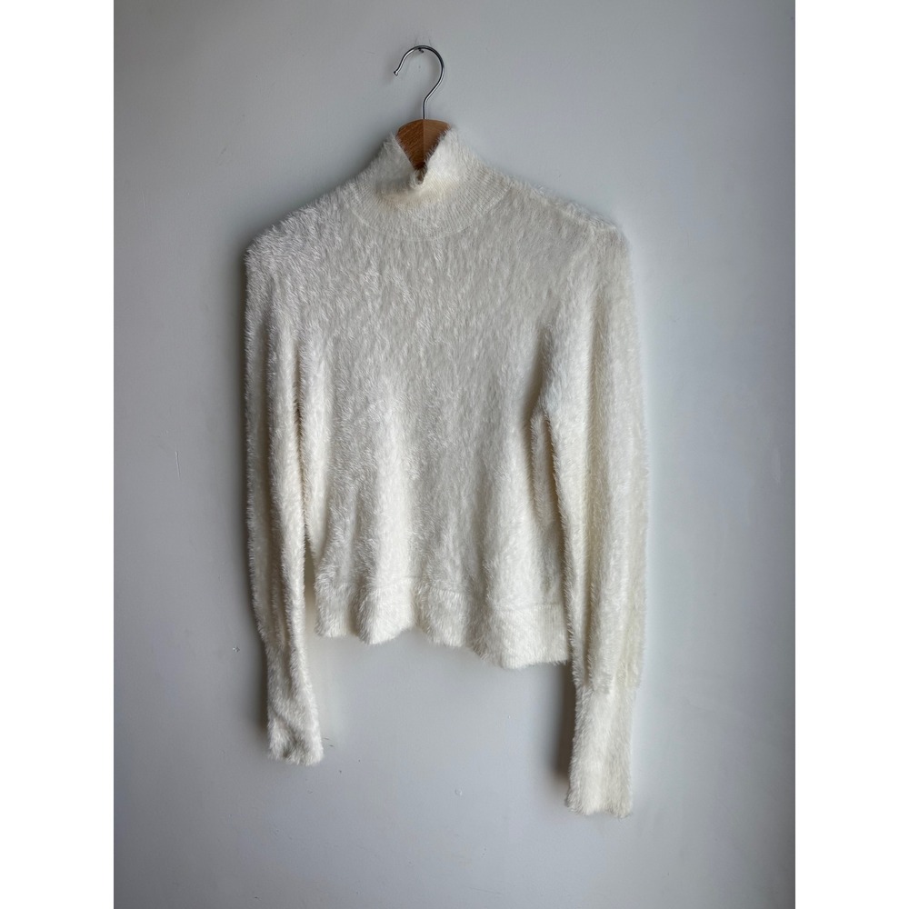 Leith White Fuzzy Mock Neck Crop Sweater Size XS / S - Picture 1 of 6
